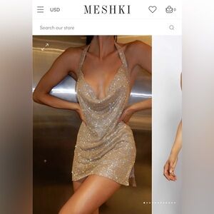 MESHKI gold sparkling dress